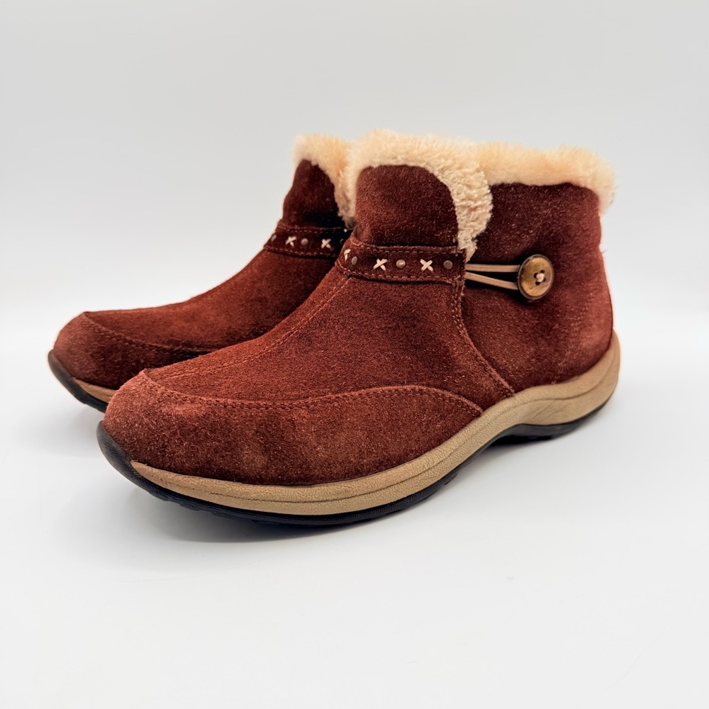 Easy Spirit Esserra Women’s Suede Ankle Boots Faux Fur Lined Brown 7.5
